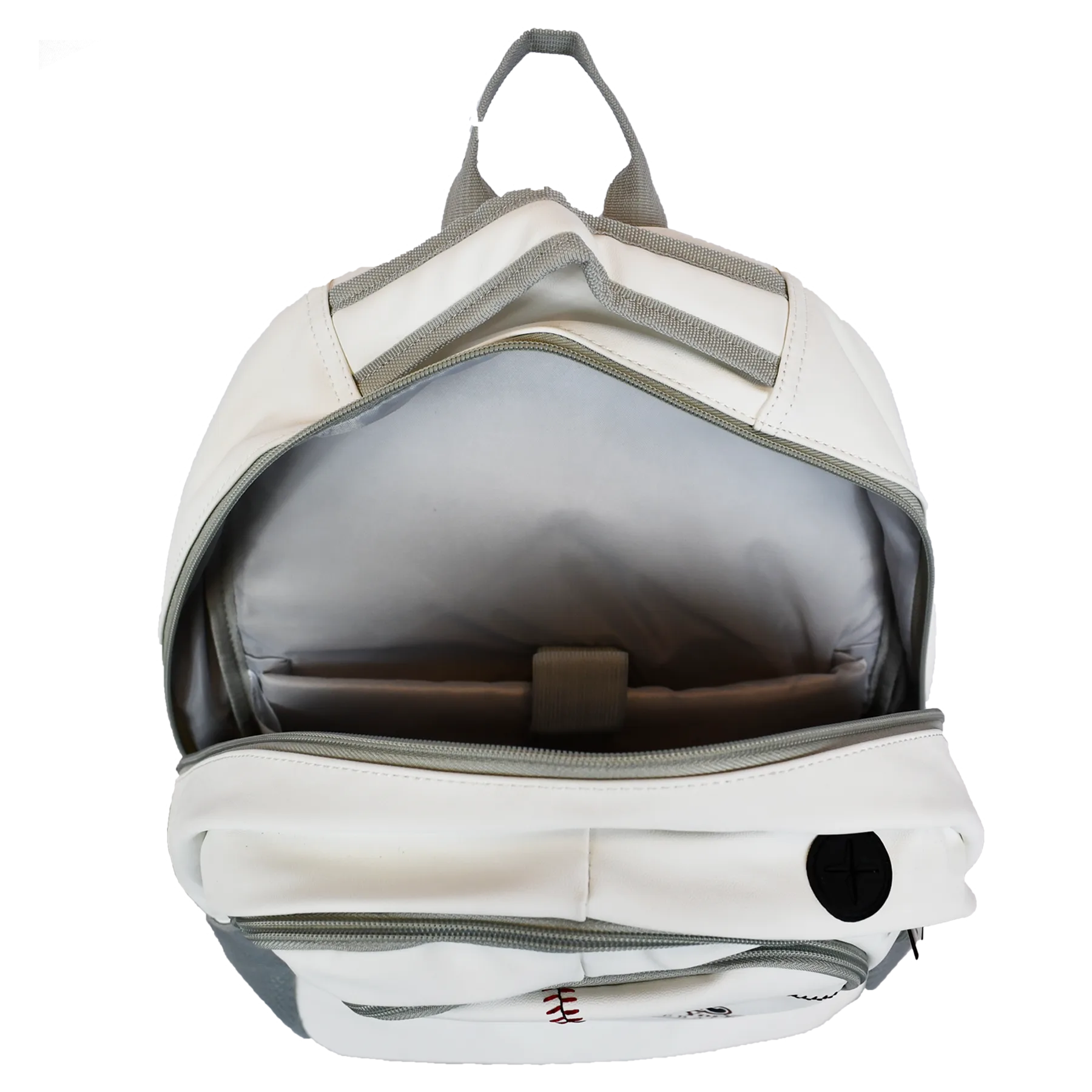 Open empty backpack with zipper open