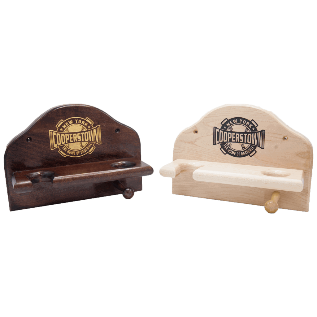 Ball, Bat and Glove Rack - Cooperstown Home Of Baseball logo engraving