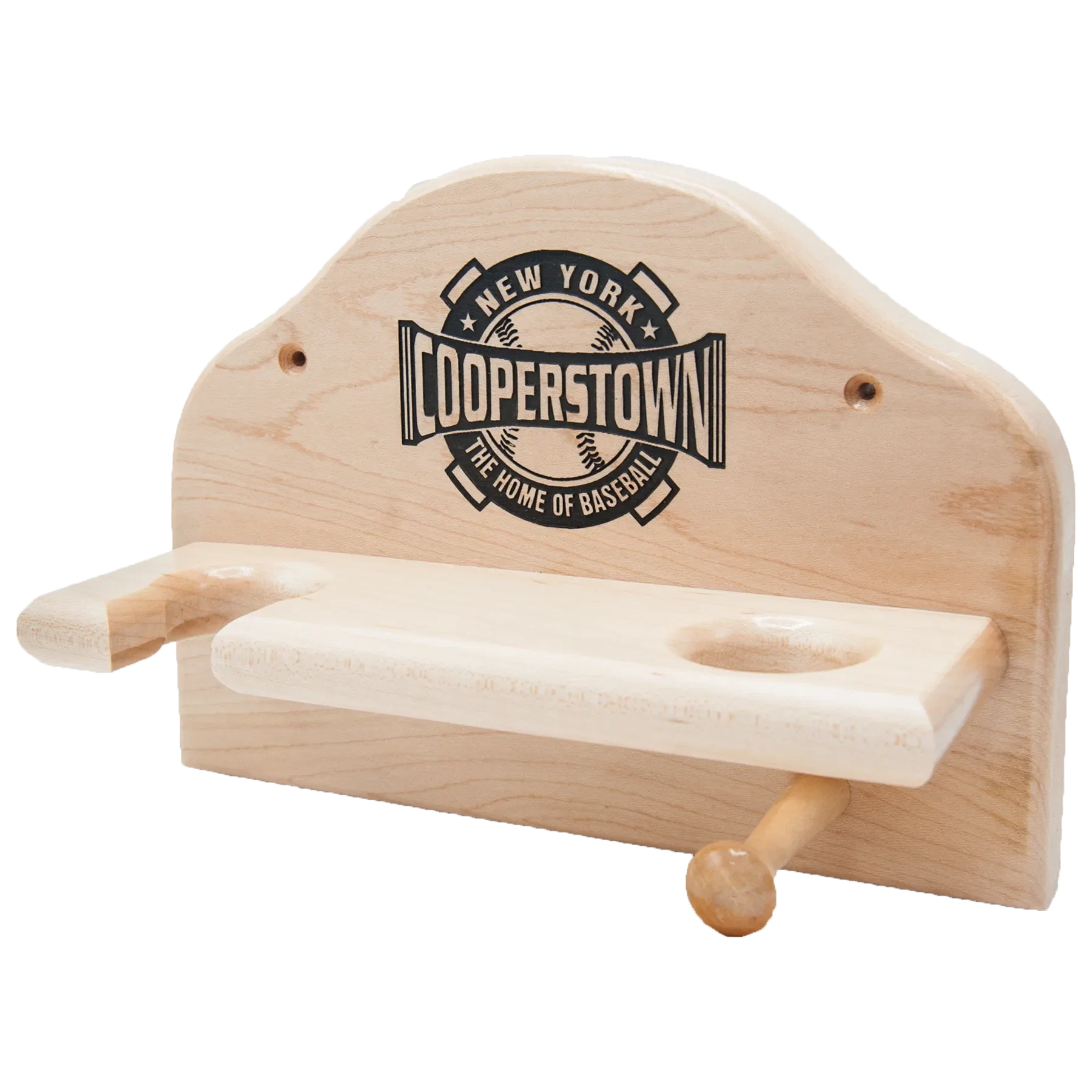 Ball, Bat and Glove Rack - Cooperstown Home Of Baseball logo engraving