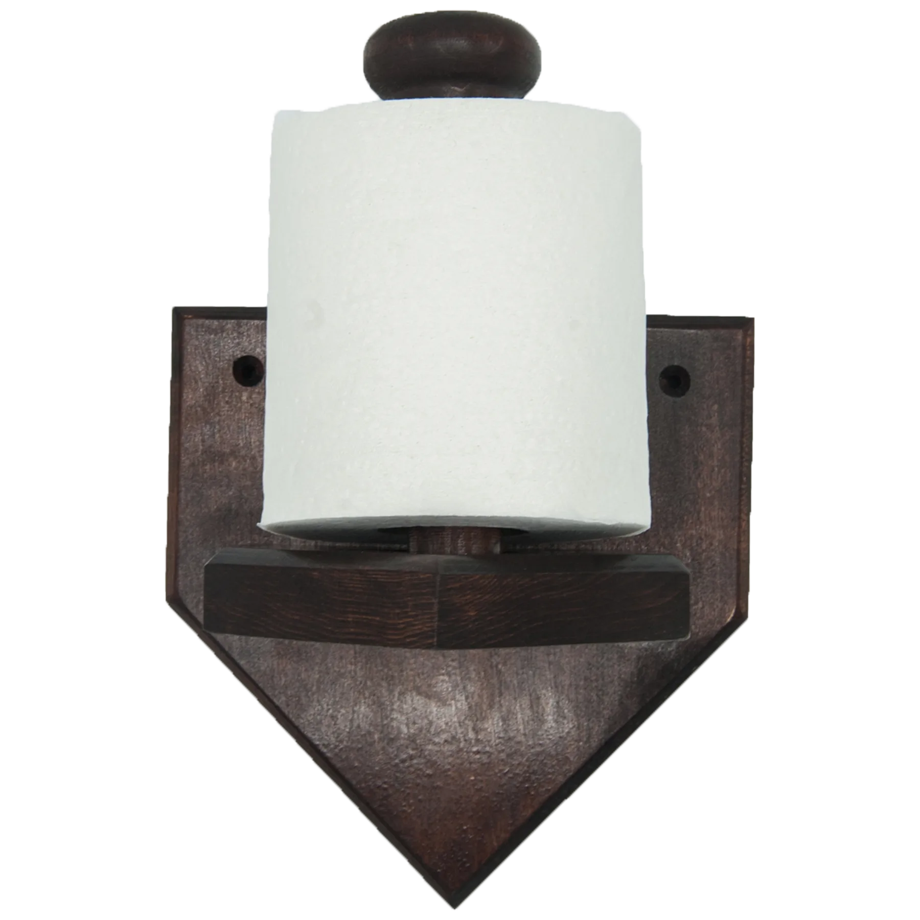 Wooden home plate toilet paper holder with bat knob