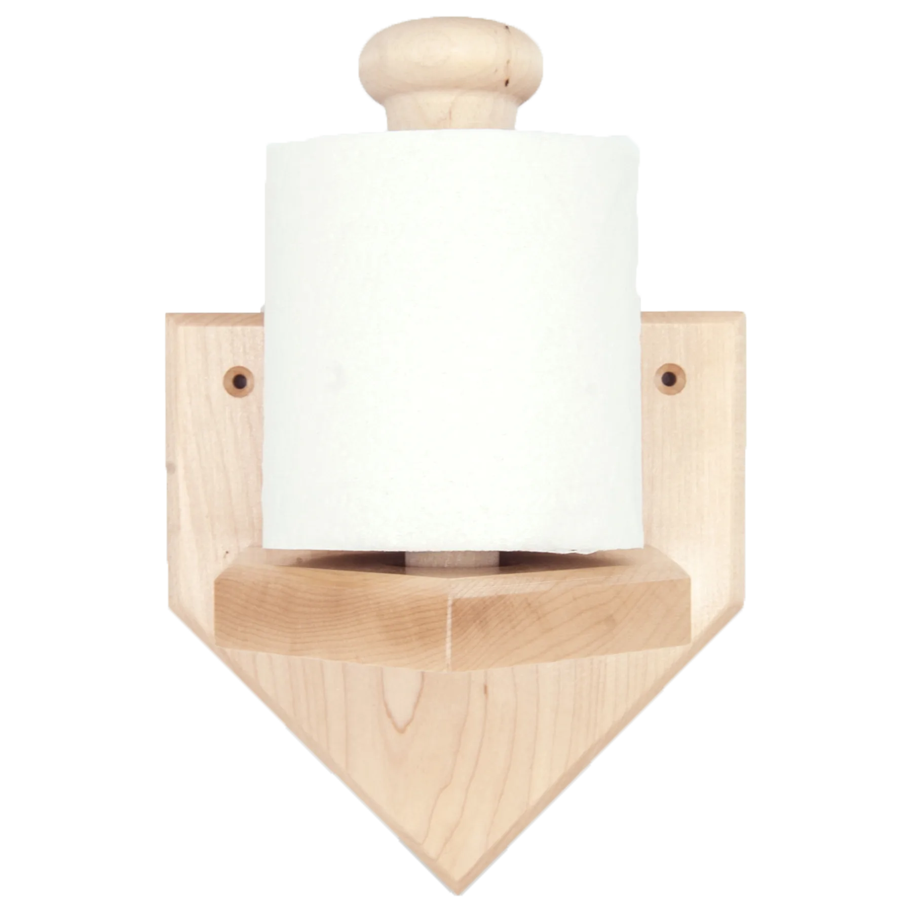 Wooden home plate toilet paper holder with bat knob