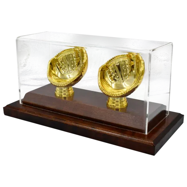 Acrylic Covered Gold Glove Baseball Display for 2 Baseballs