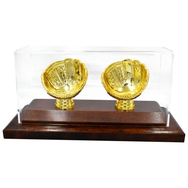 Acrylic Covered Gold Glove Baseball Display for 2 Baseballs