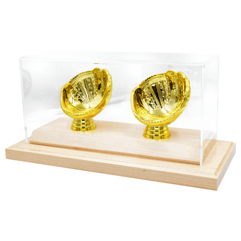 Acrylic Covered Gold Glove Baseball Display for 2 Baseballs