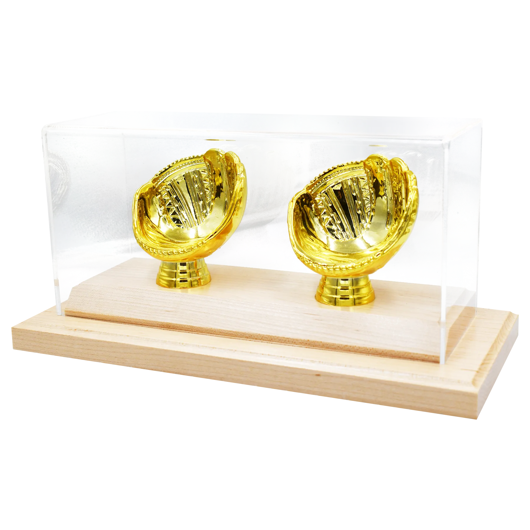 Acrylic Covered Gold Glove Baseball Display for 2 Baseballs