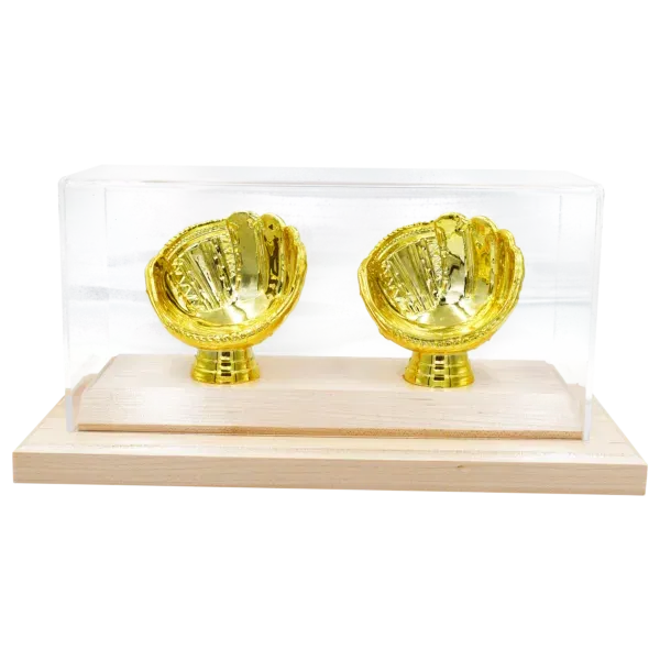 Acrylic Covered Gold Glove Baseball Display for 2 Baseballs