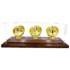 Gold Glove Baseball Display - 3 baseballs - acrylic cover and wood base in dark stain