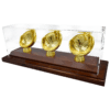 Gold Glove Baseball Display - 3 baseballs - acrylic cover and wood base in dark stain