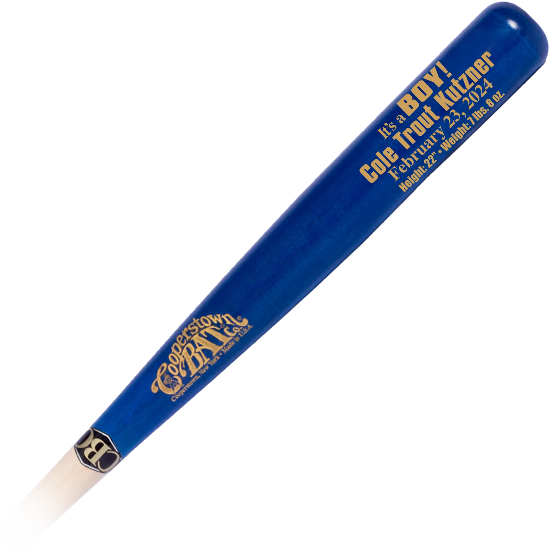 It's a Boy Birth Announcement custom engraved baby bat