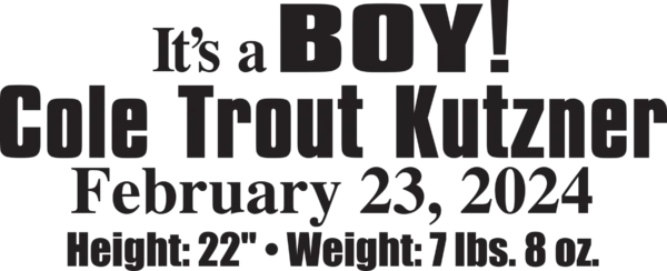 It's a Boy Birth Announcement custom engraved baby bat