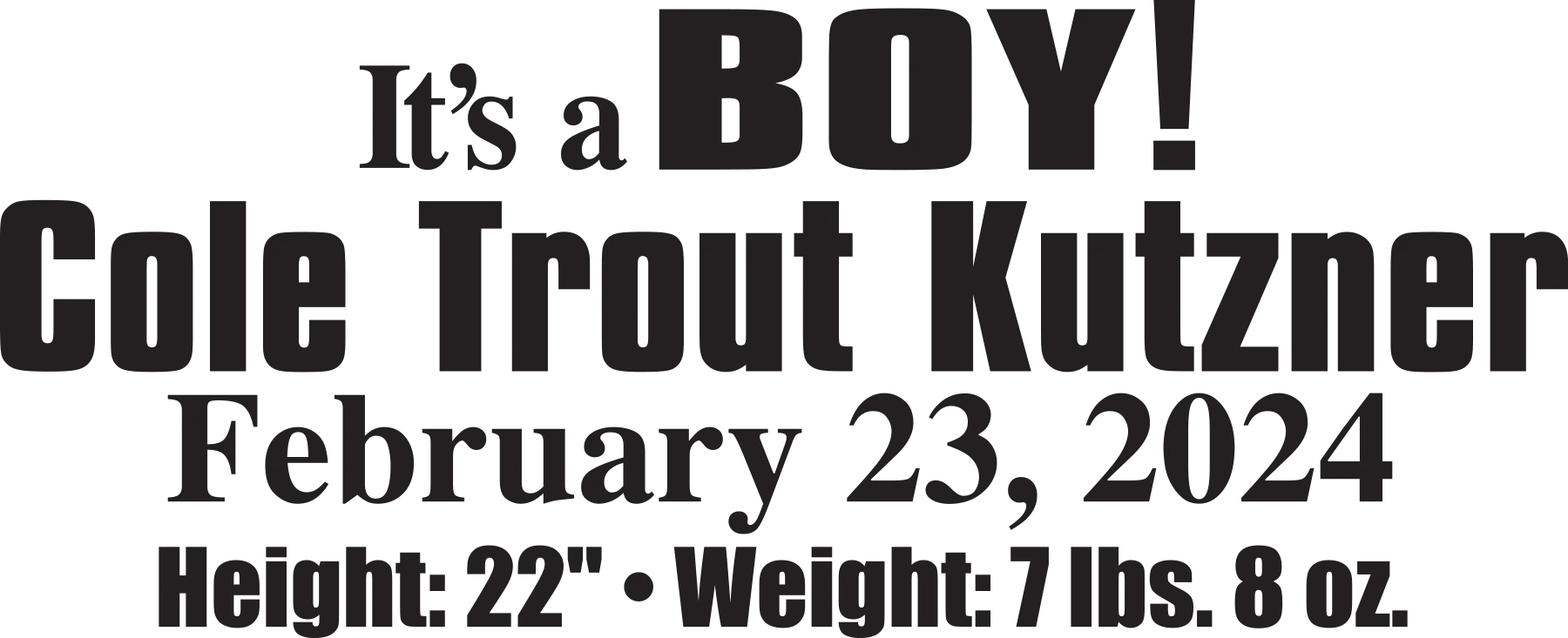 It's a Boy Birth Announcement custom engraved baby bat