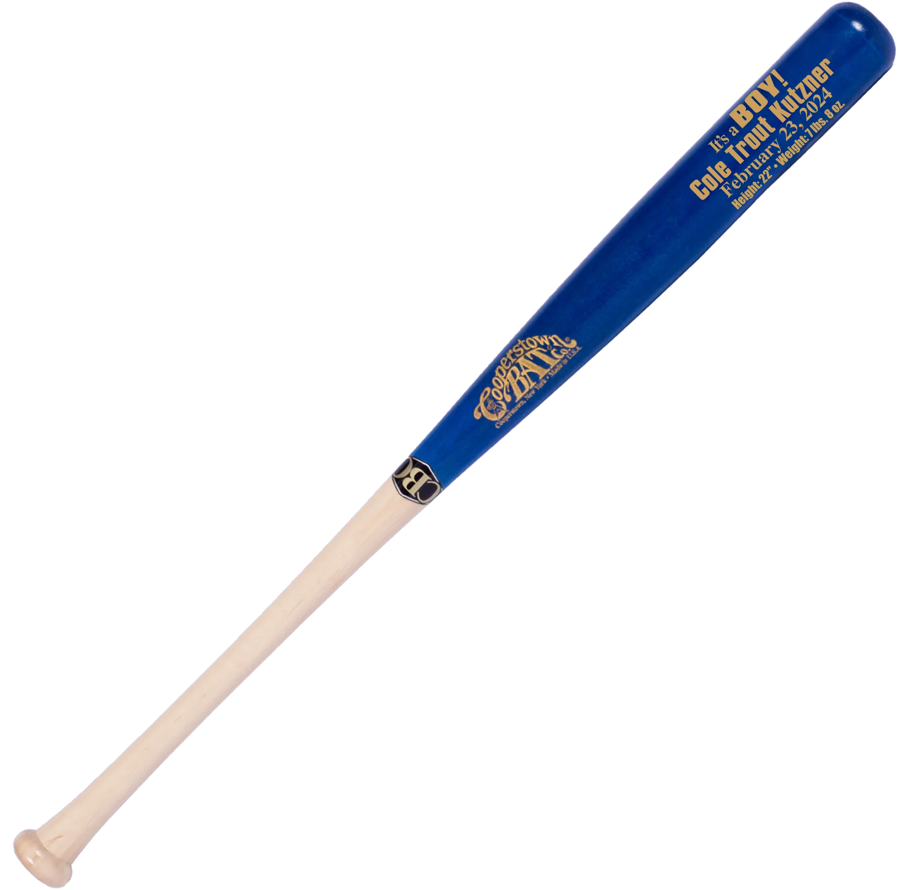 It's a Boy Birth Announcement custom engraved baby bat