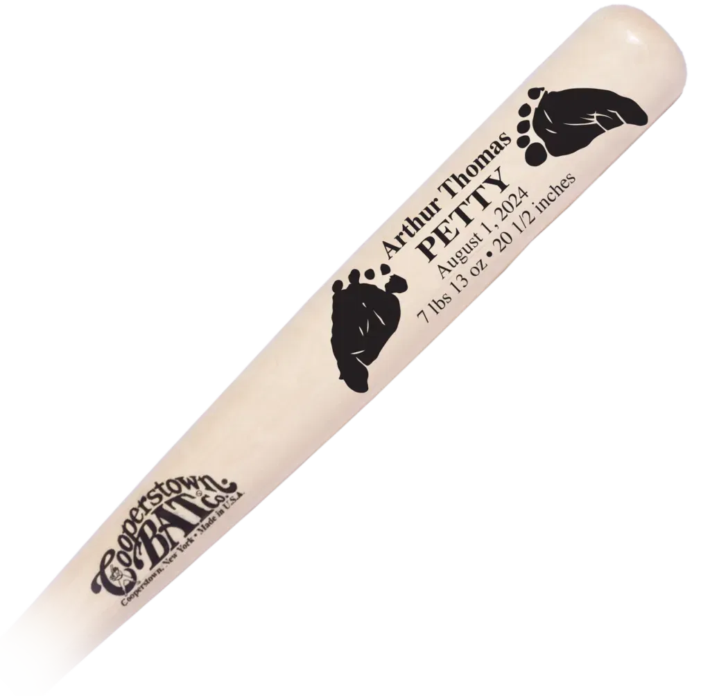 Custom baby announcement baseball bat with baby foot prints