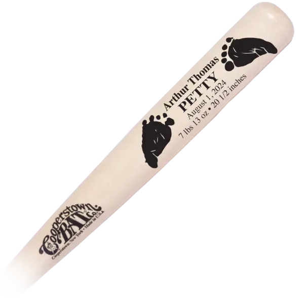 Custom baby announcement baseball bat with baby foot prints