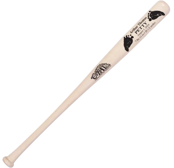 Custom baby announcement baseball bat with baby foot prints