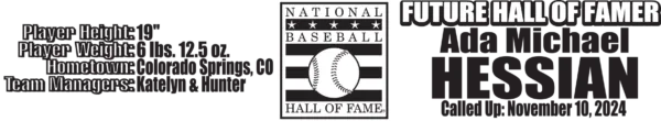 Custom engraved Cooperstown Bat Future Hall of Famer with Hall of Fame logo and Baby Stats .