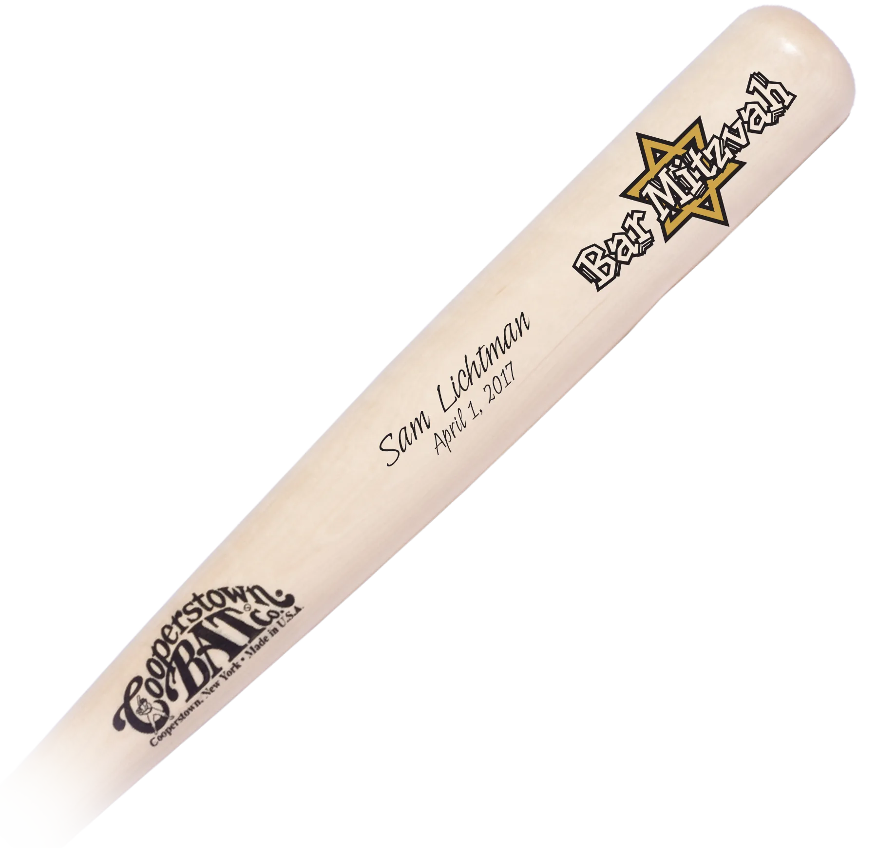 Custom engraved Bar Mitzvah baseball bat.
