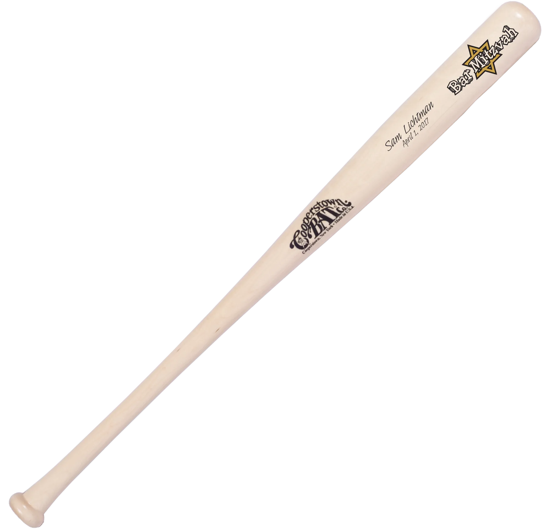 Cooperstown bat with bar mitzvah engraving
