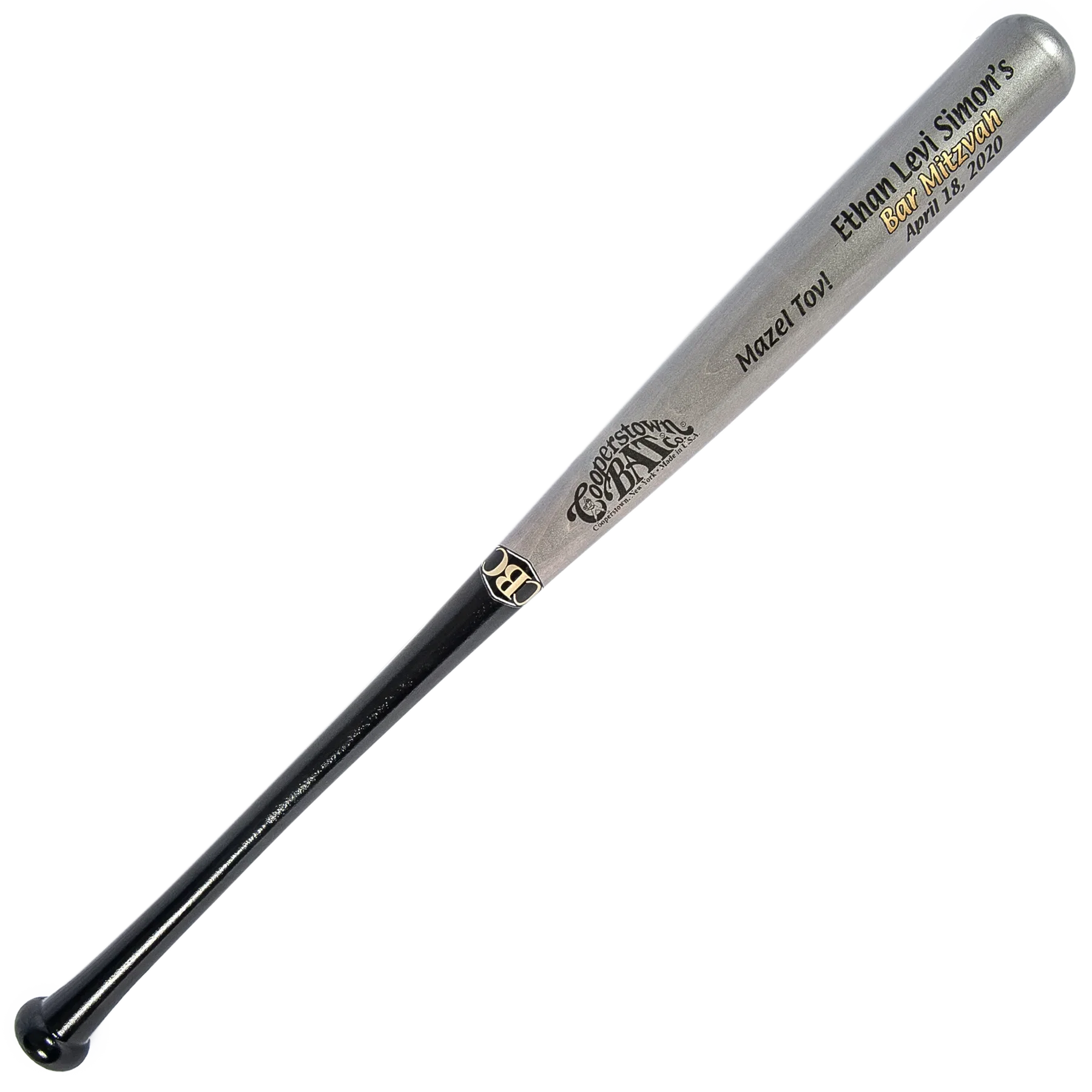 Custom engraved bat with Bar Mitzvah engraving and personalization