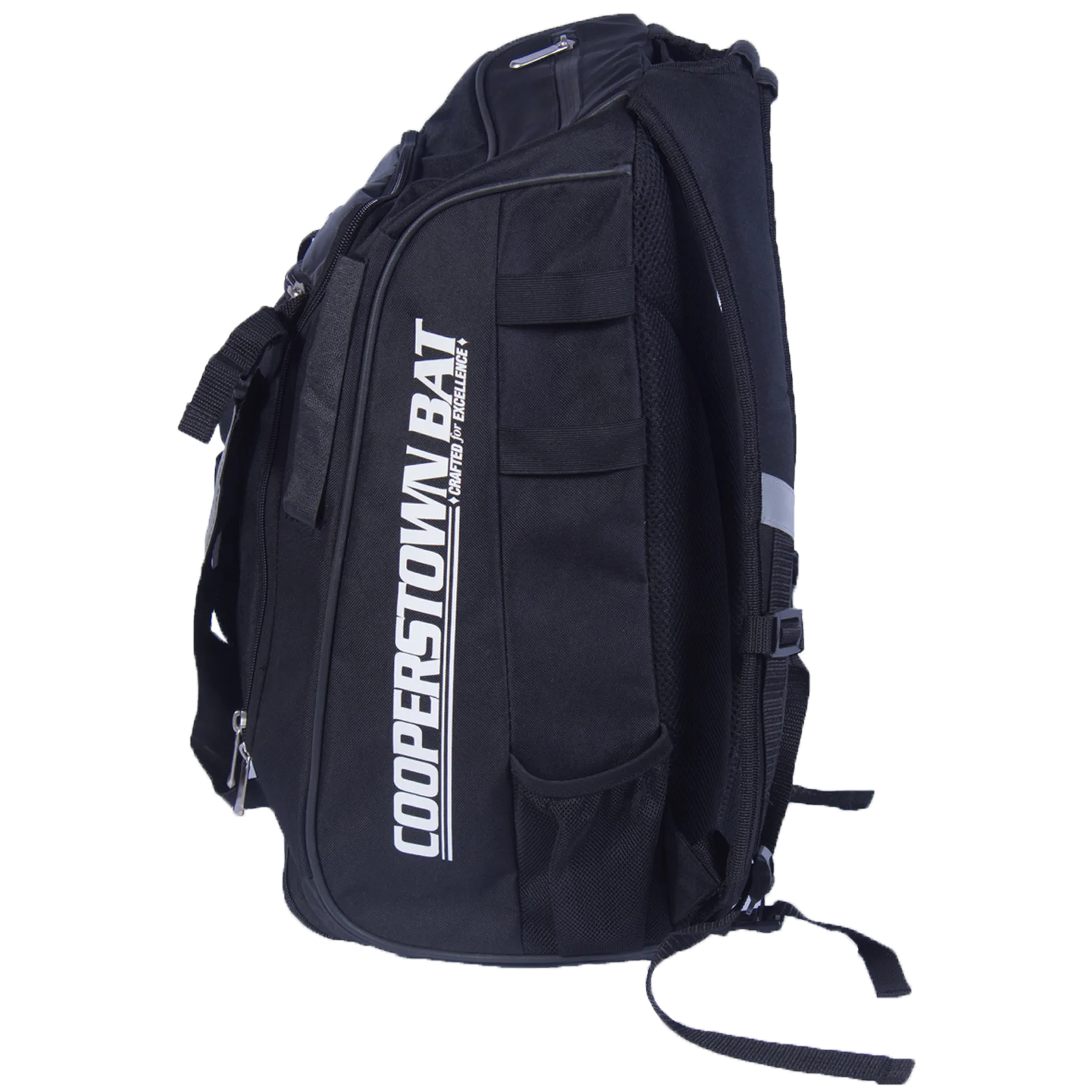 Black Cooperstown Bat backpack holds 2 bats, your helmet, with multiple pockets
