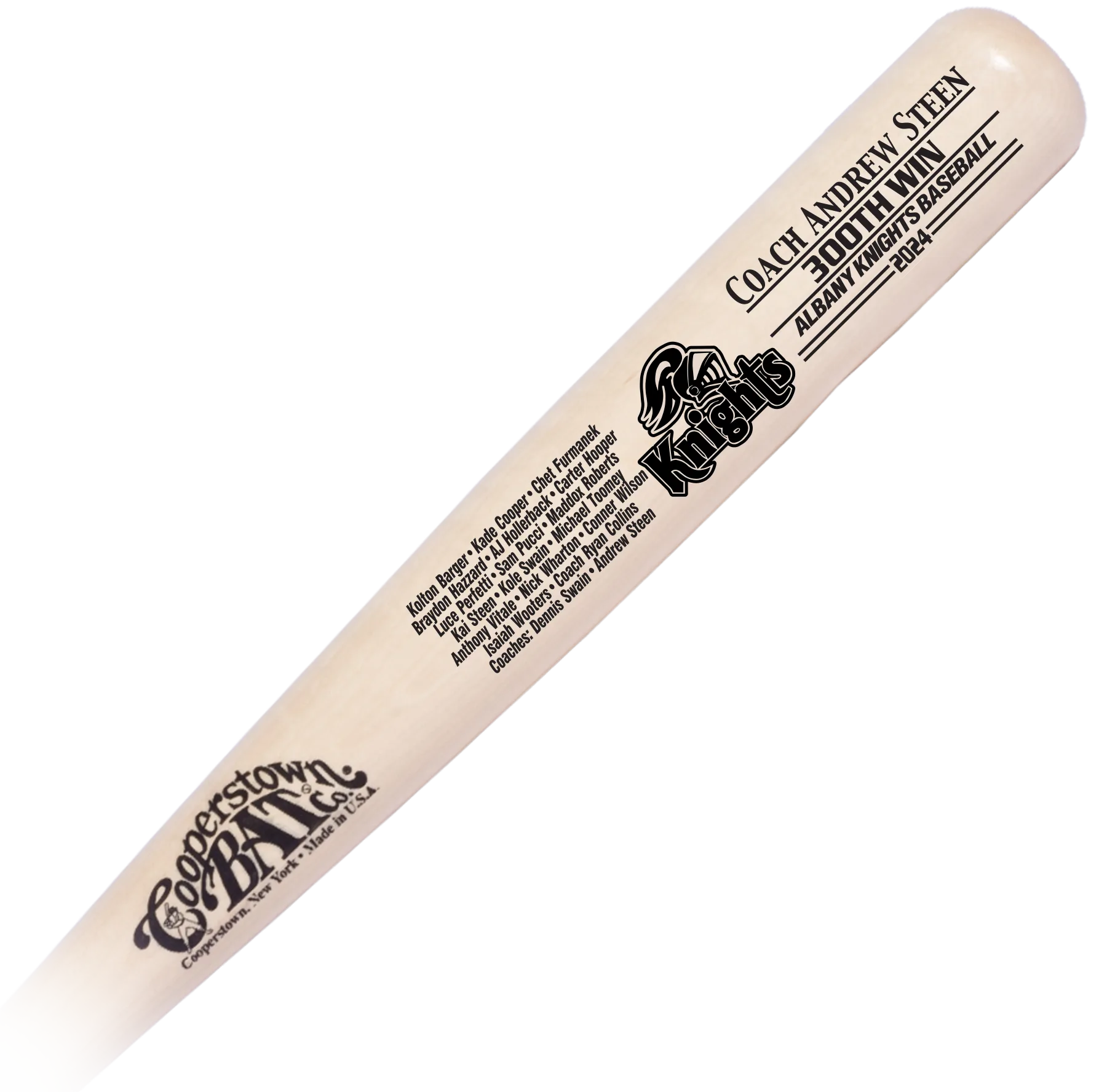 Custom Engraved Cooperstown Bat Player Coach Gift Personalized with Team Roster and Team Logo