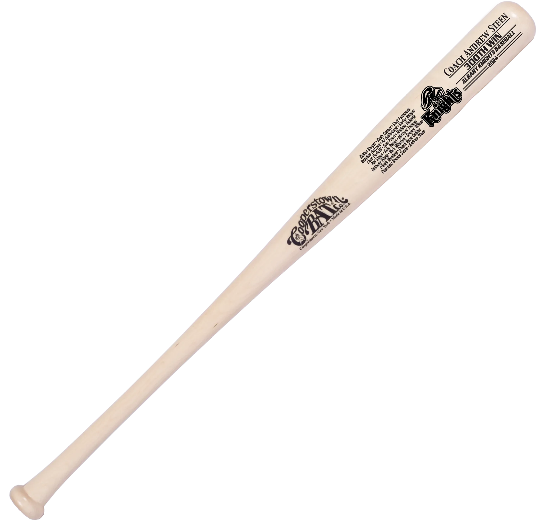 Custom Engraved Cooperstown Bat Player Coach Gift Personalized with Team Roster and Team Logo