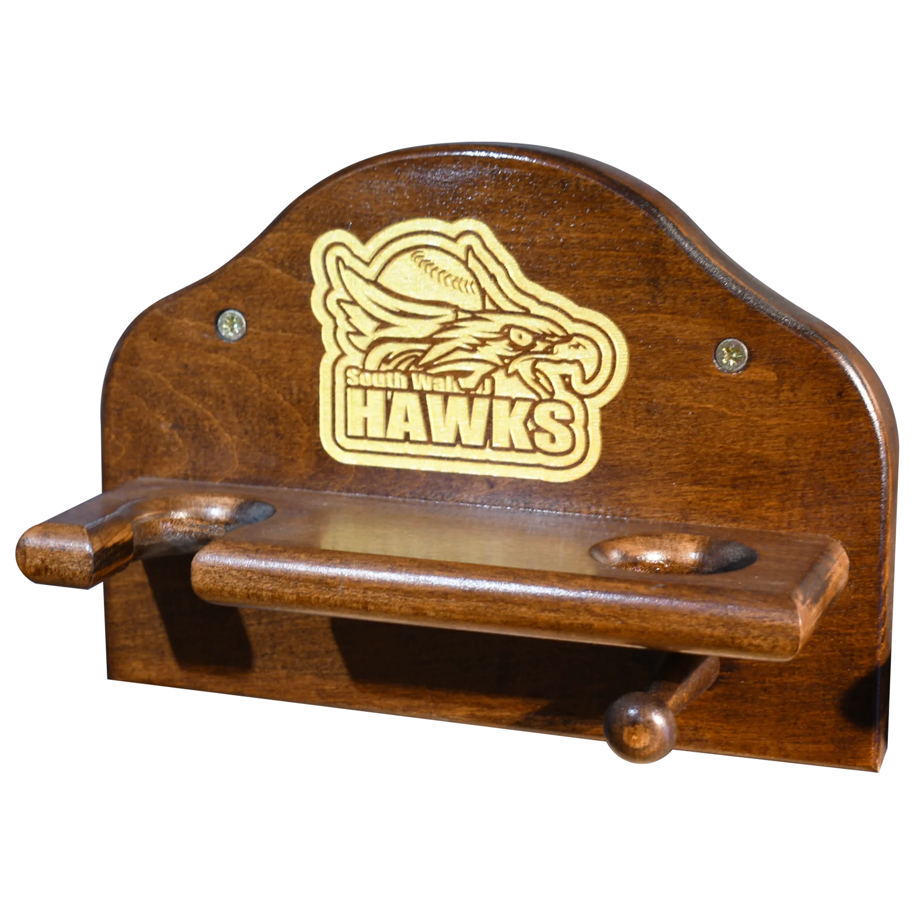 Ball Bat and Glove Bat display rack with engraved team logo
