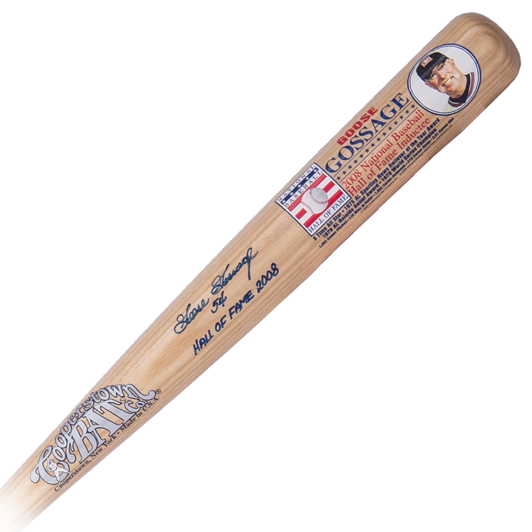 Goose Gossage Autographed Hall of Fame Bat - Hall of Fame 2008.