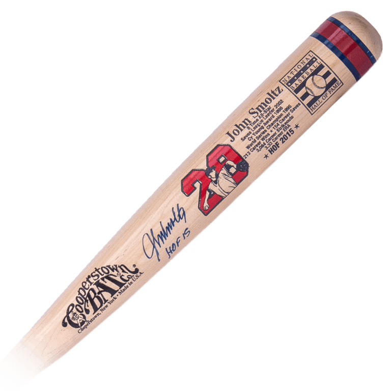 John Smoltz signed Hall of Fame stats baseball bat.