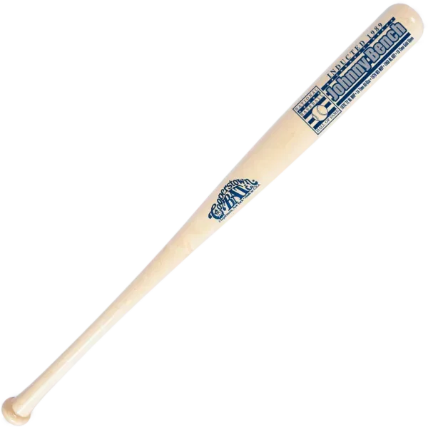 Baseball bat with Johnny Bench 1989 induction stat bat