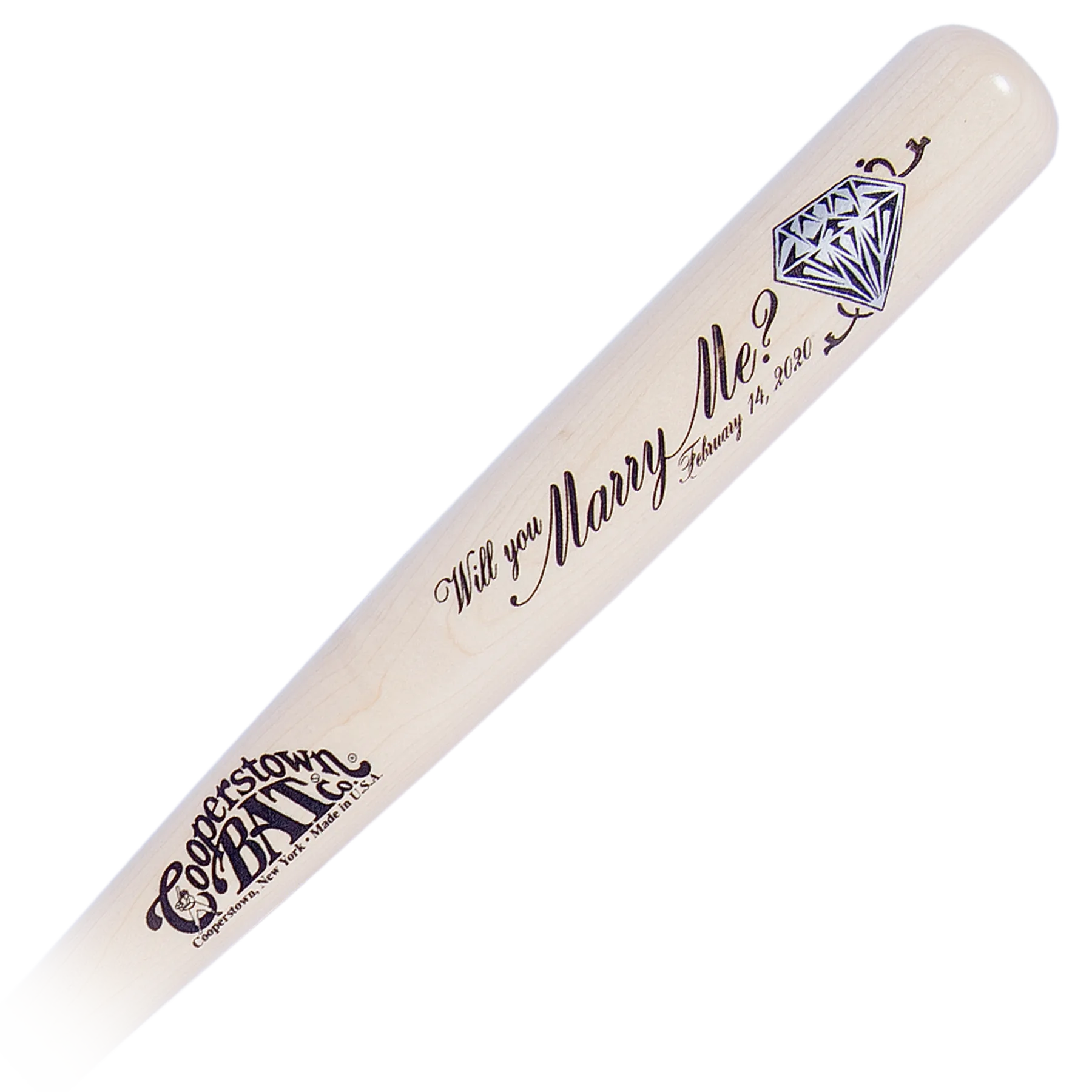 Cooperstown Bat Will You Marry Me proposal engraved wooden baseball bat