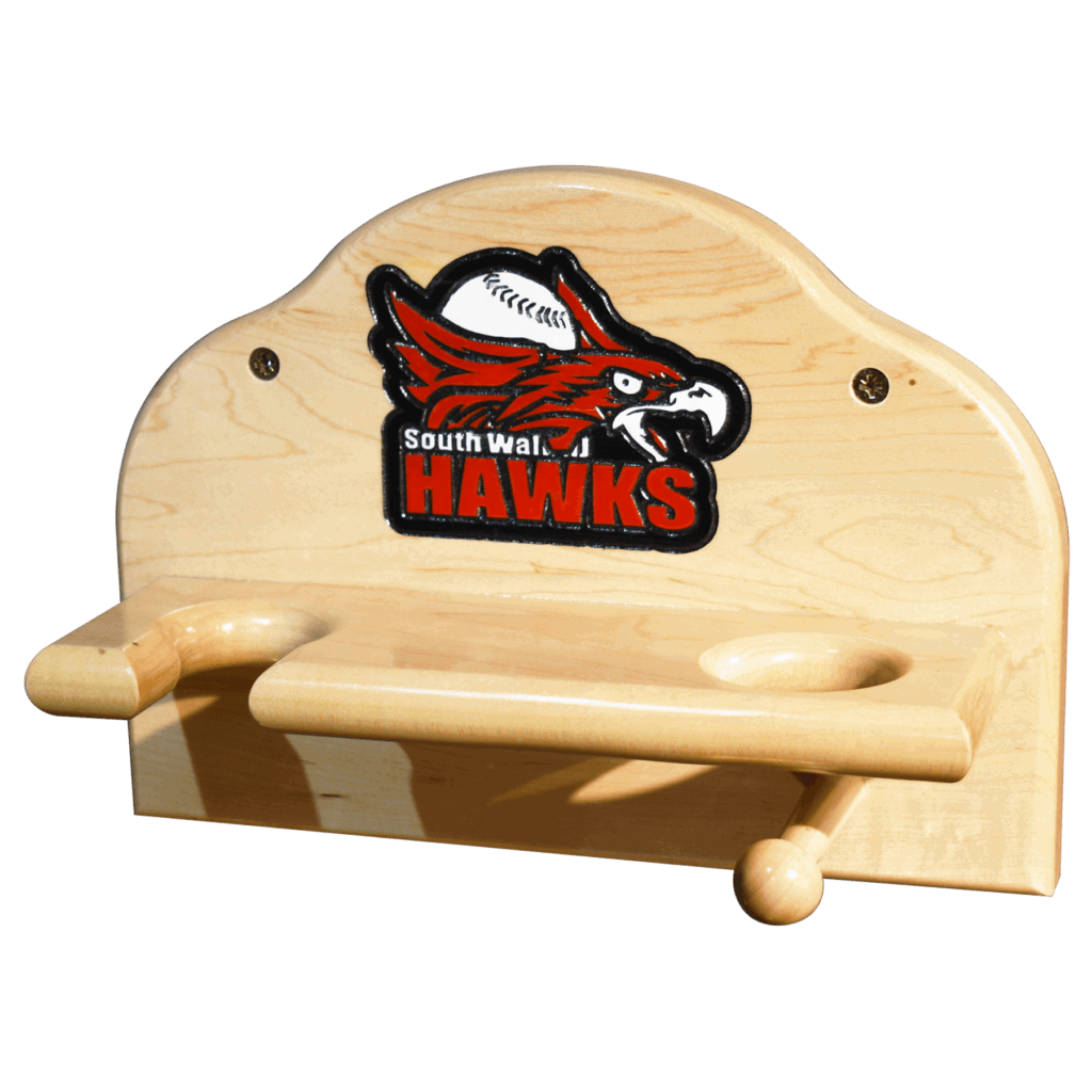 Ball Bat and Glove Bat display rack with engraved team logo