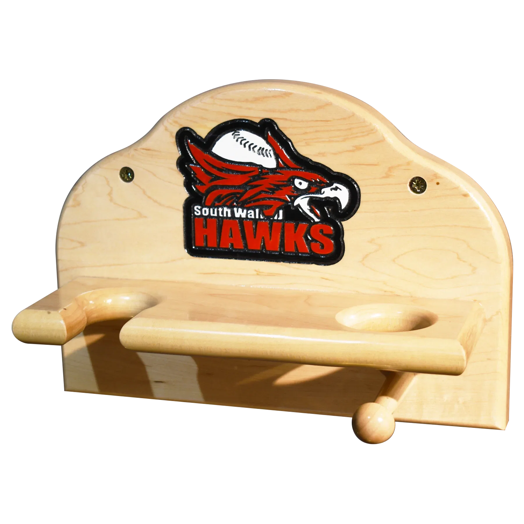 Ball Bat and Glove Bat display rack with engraved team logo