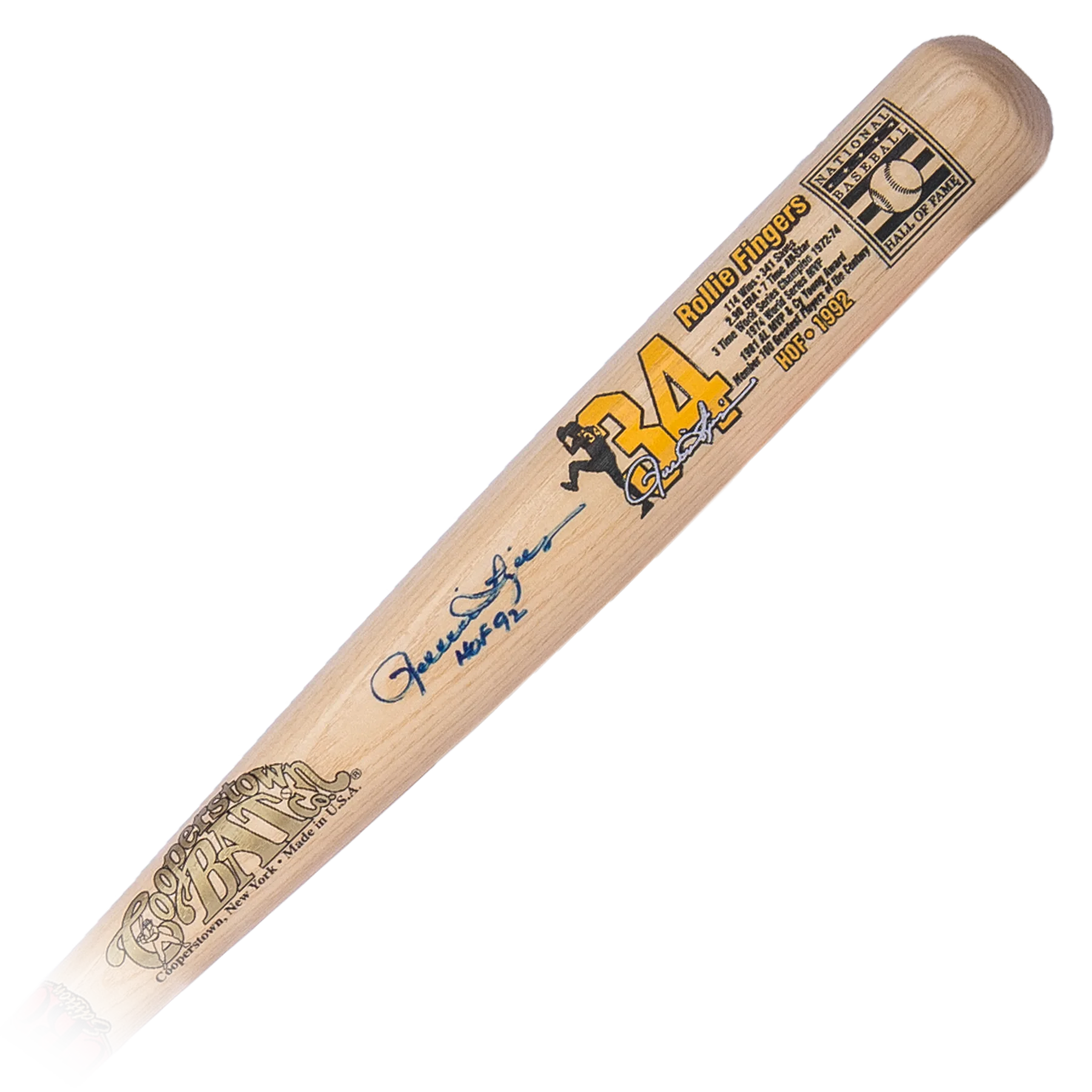 Cooperstown Bat Custom engraved Rollie Fingers National Baseball Hall of Fame Custom Stat Bat