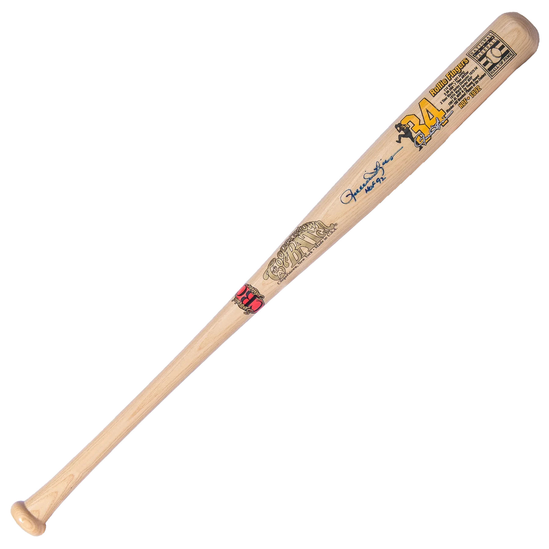 Cooperstown Bat Custom engraved Rollie Fingers National Baseball Hall of Fame Custom Stat Bat