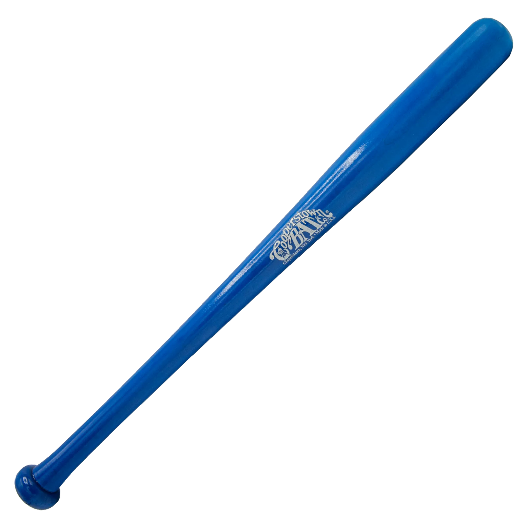 Blue 22" Cooperstown mini baseball bat with personalization.