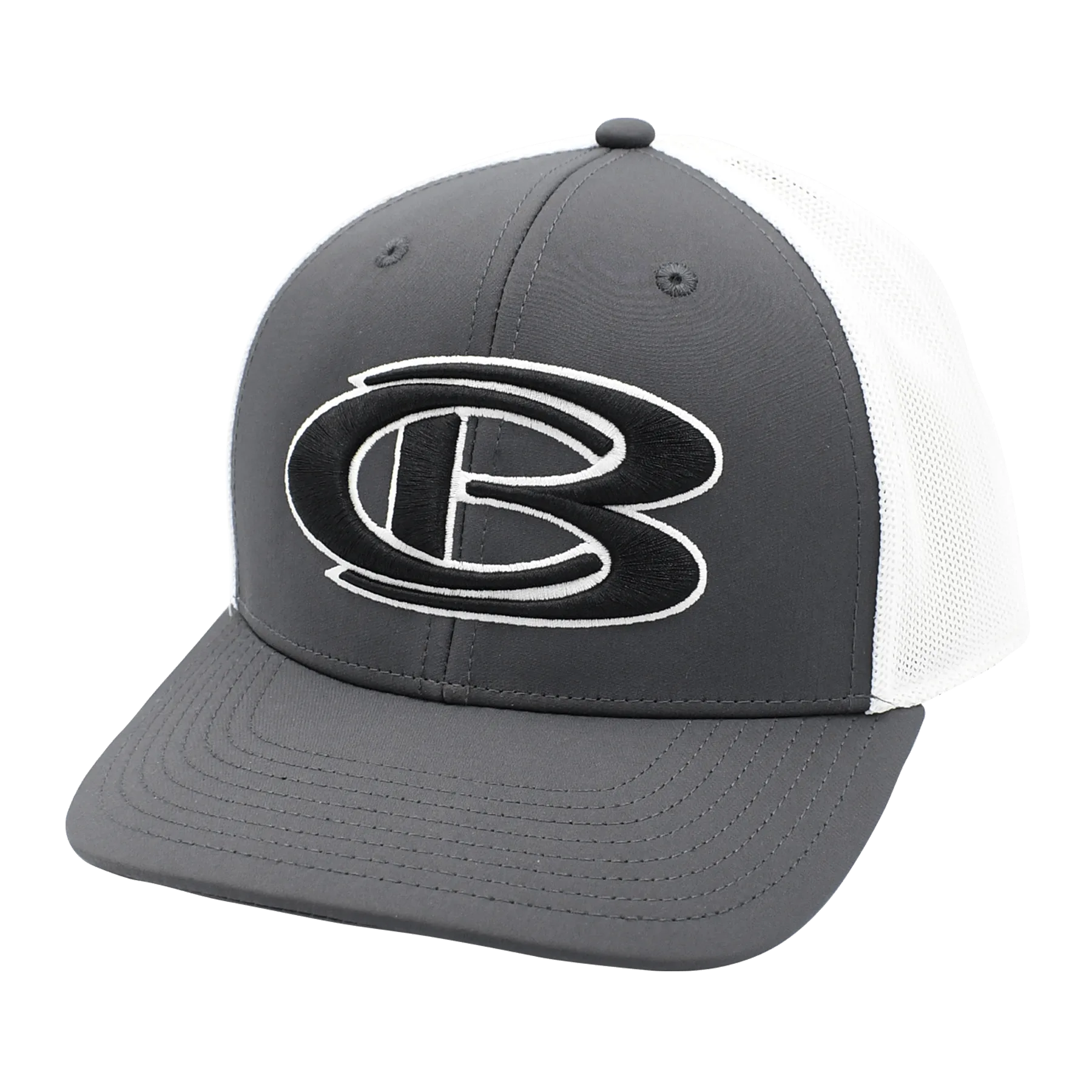 Cooperstown Bat CB logo Gray and white trucker cap.