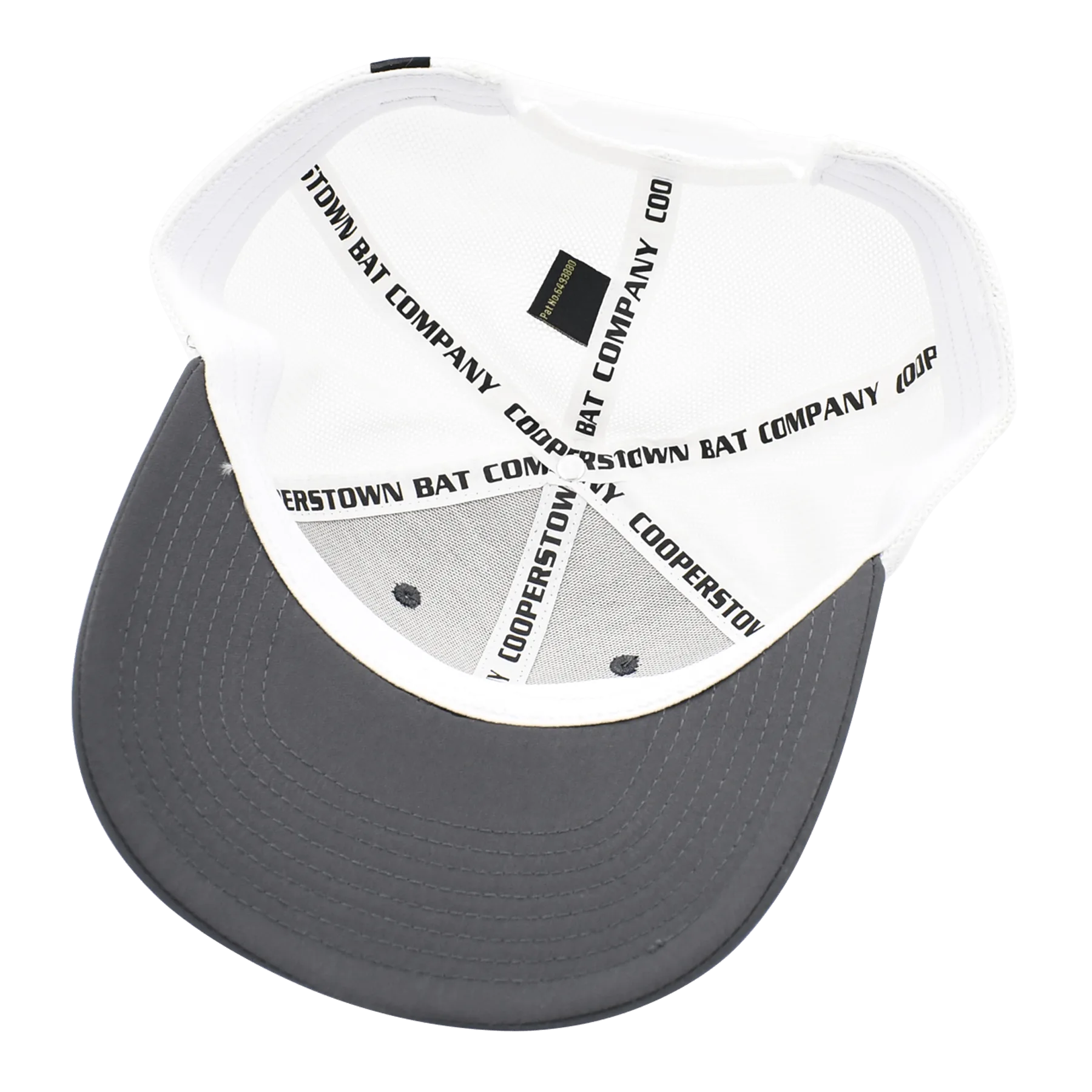 Cooperstown Bat CB logo Gray and white trucker cap.