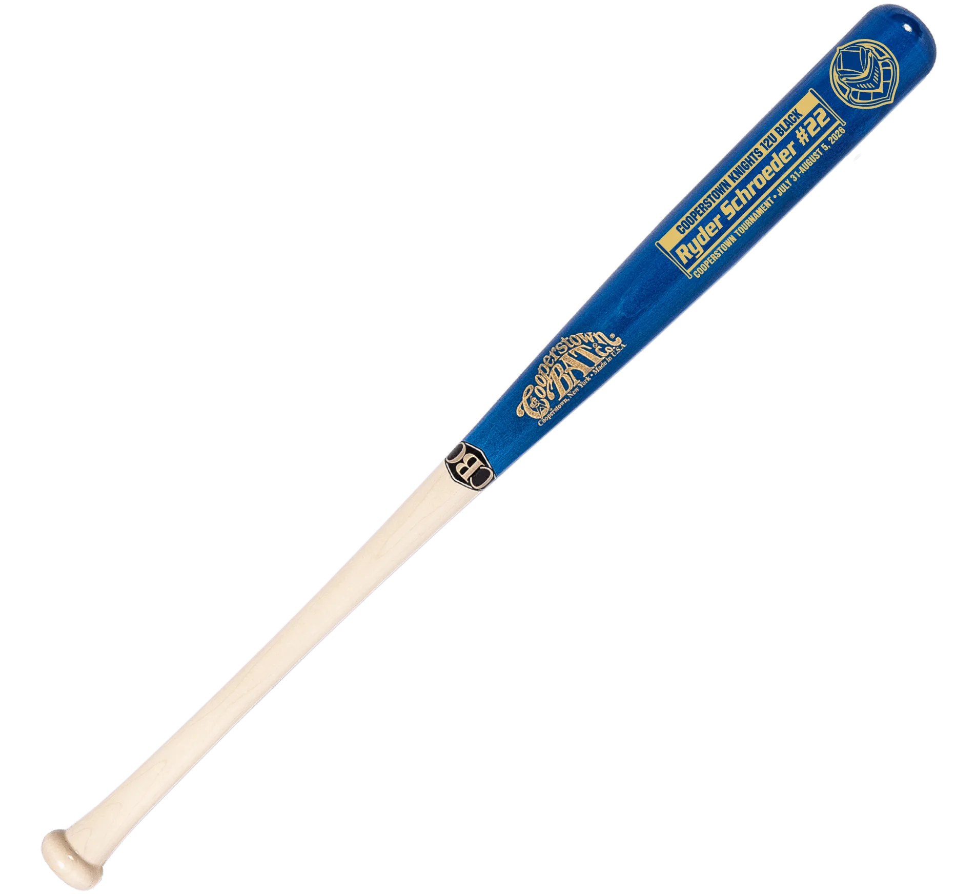 Blue commemorative Cooperstown tournament baseball bat