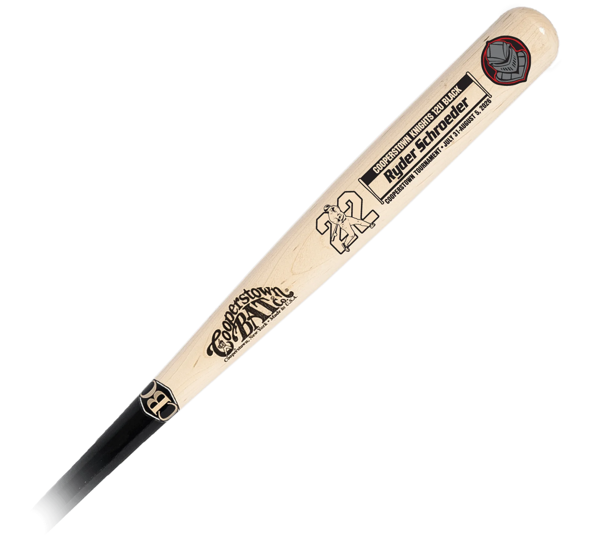 Custom engraved Cooperstown youth baseball bat