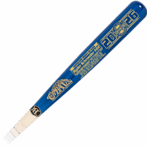 Blue Cooperstown baseball bat with gold lettering