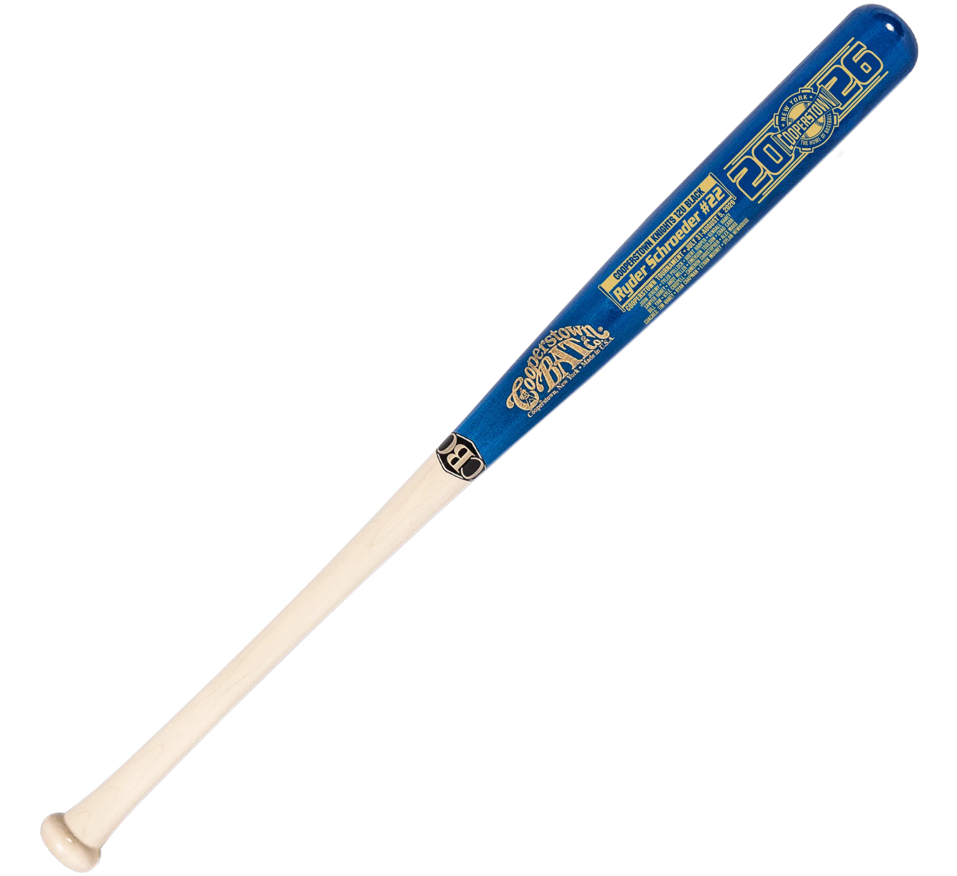 Blue Cooperstown commemorative wooden baseball bat