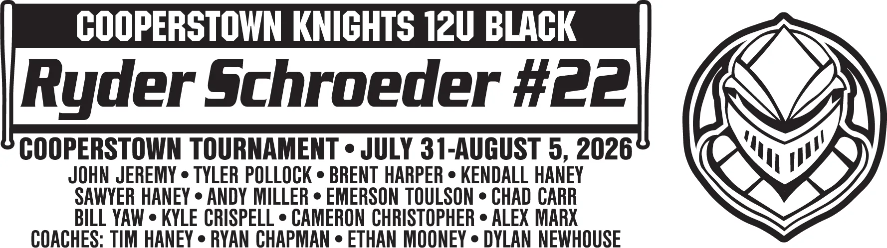 Cooperstown Knights 12U Black Ryder Schroeder #22 banner