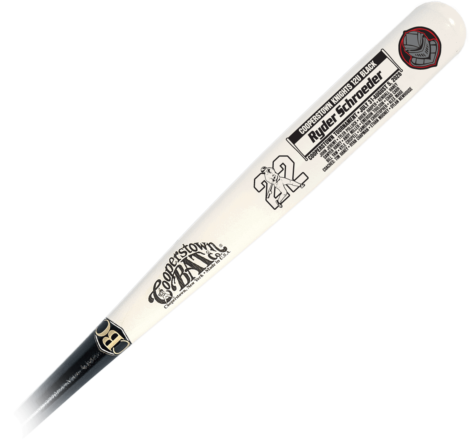 Custom Cooperstown Knights engraved wooden baseball bat