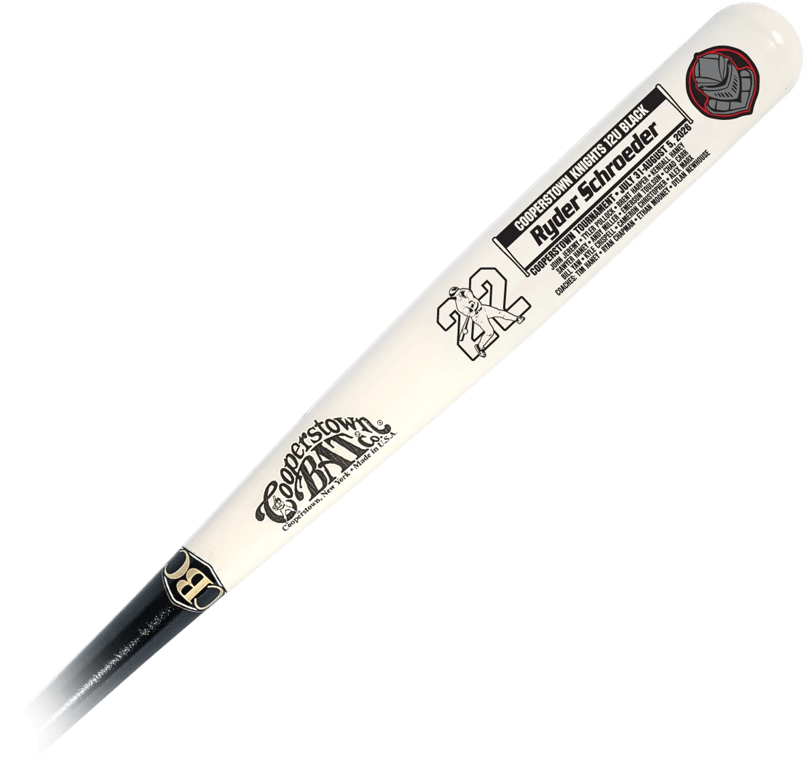 Custom Cooperstown Knights engraved wooden baseball bat