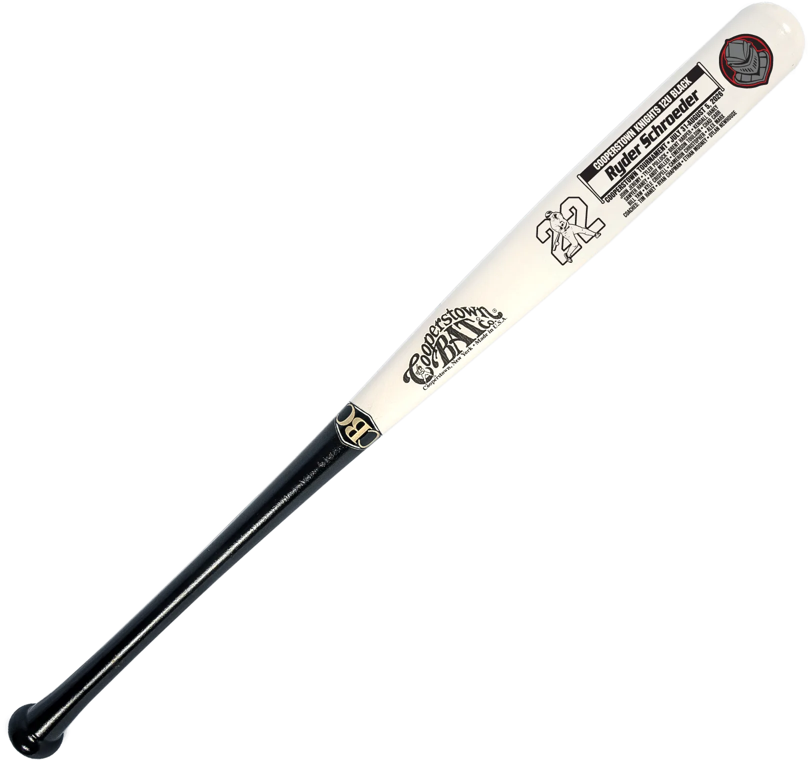 Custom engraved white and black baseball bat