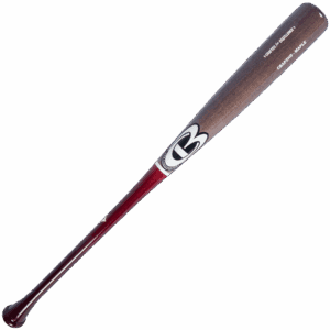 Wooden baseball bat with logo and engravings.
