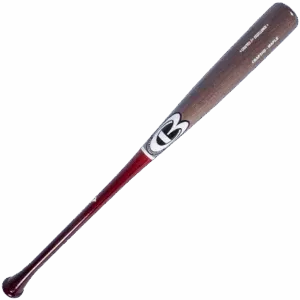 Wooden baseball bat with logo and engravings.
