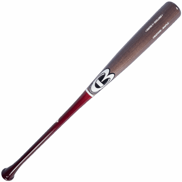 Wooden baseball bat with logo and engravings.