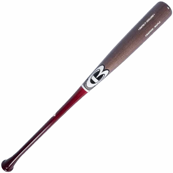 Wooden baseball bat with logo and engravings.